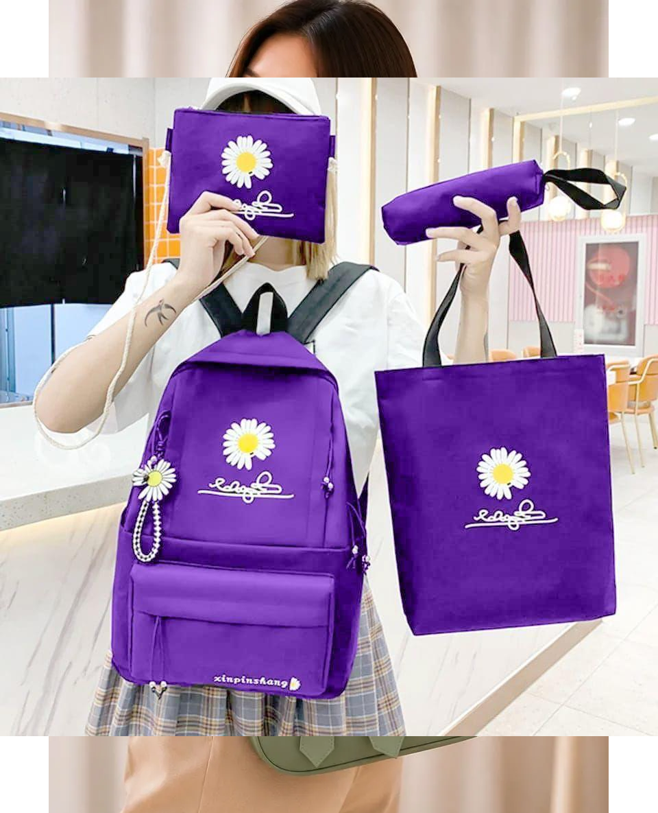 Purple Daisy Print Nylon Bags Set of 4